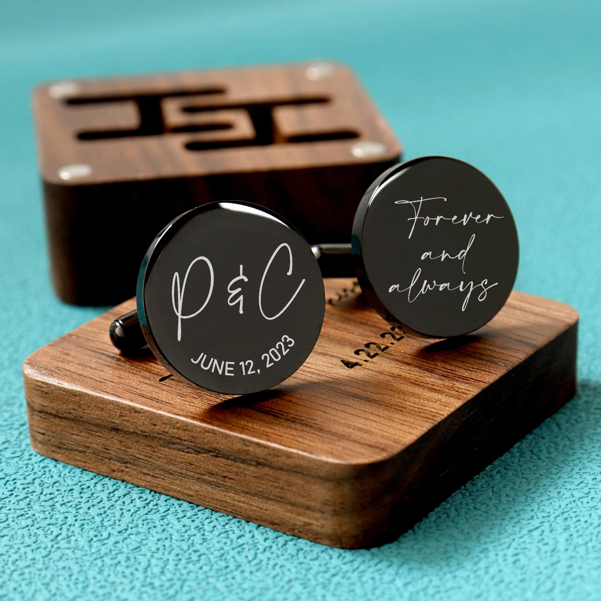 Personalized black cufflinks for groom