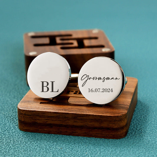 Personalized Cufflinks For Groomsmen - Engraved Name & Date Cufflinks Gifts